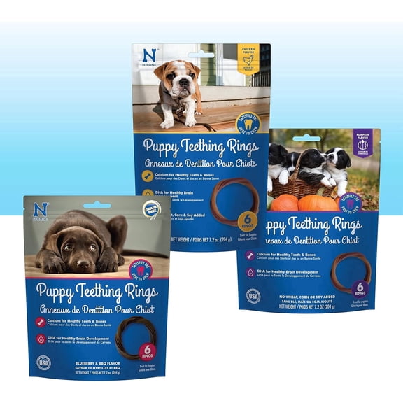 N-Bone Puppy Teething Rings for Puppies, Dog Treats Variety Pack, Dental Chews for Dogs, Multi Flavor Dog Treats, Chicken Pumpkin Blueberry Flavors, 18 Count 3 Pack, 21.6 oz