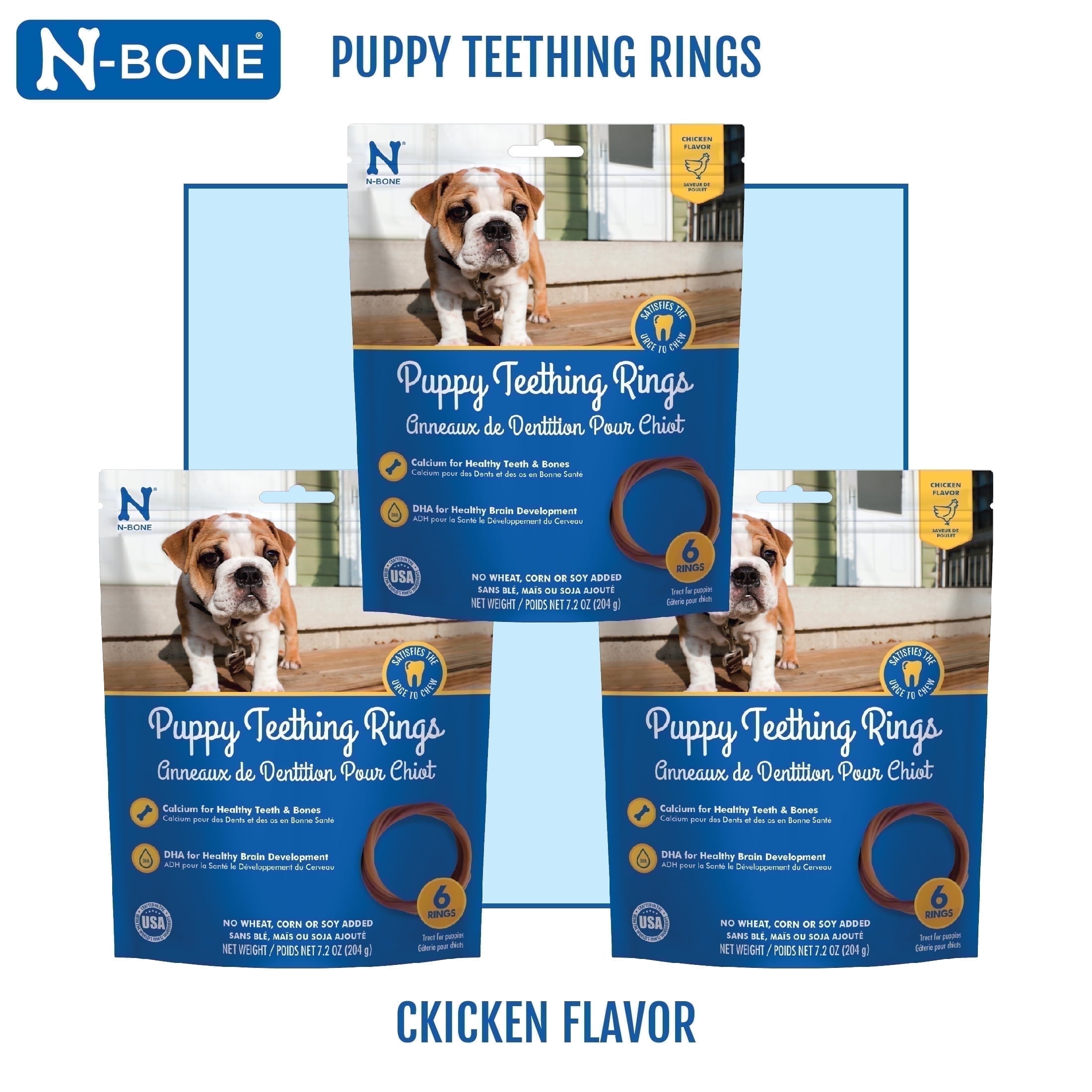 N-Bone Puppy Teething Rings Value Pack Dried Chew Rings for Puppy Dogs, Chicken Flavor, 6 Rings Bag x 3, for Small and Large Dogs, Natural Puppy Chew Toys Alternative for Teething Discomfort