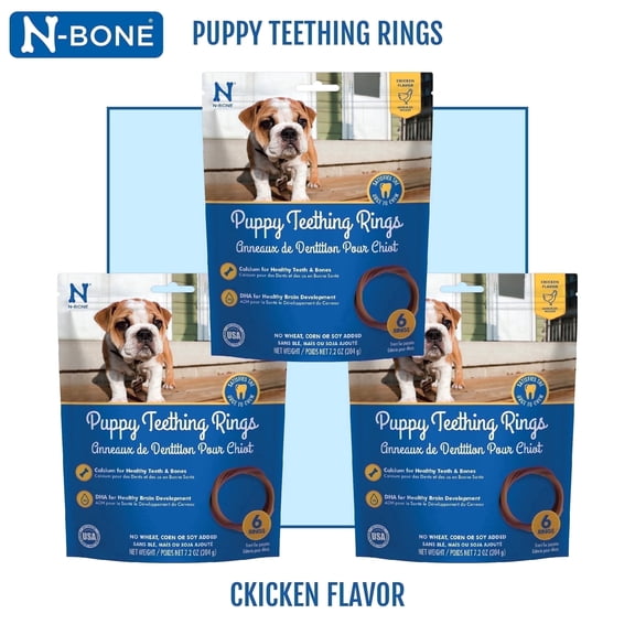 N-Bone Puppy Teething Rings for Puppies, Edible Puppy Chew Rings, Teething Relief for Puppies, Natural Puppy Chews, Soft Puppy Chews, Peanut Butter Flavor, 6-rings Bag x 3, 18 Count, 21.6 oz