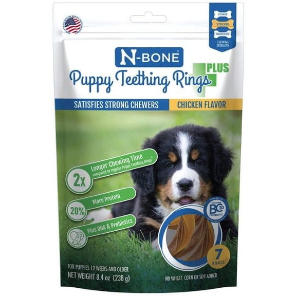 N-Bone Puppy Teething Rings Plus Chicken Flavor [Dog, Made in the USA Dog Treats] 7 count