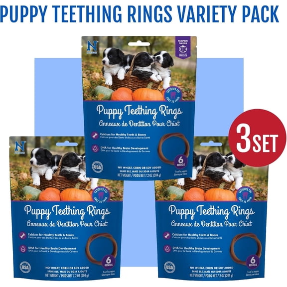 N-Bone Puppy Teething Rings Value Pack Dried Chew Rings for Puppy Dogs, Pumpkin Flavor, 6-rings Bag x 3, for Small and Large Dogs, Natural Puppy Chew Toys Alternative for Teething Discomfort
