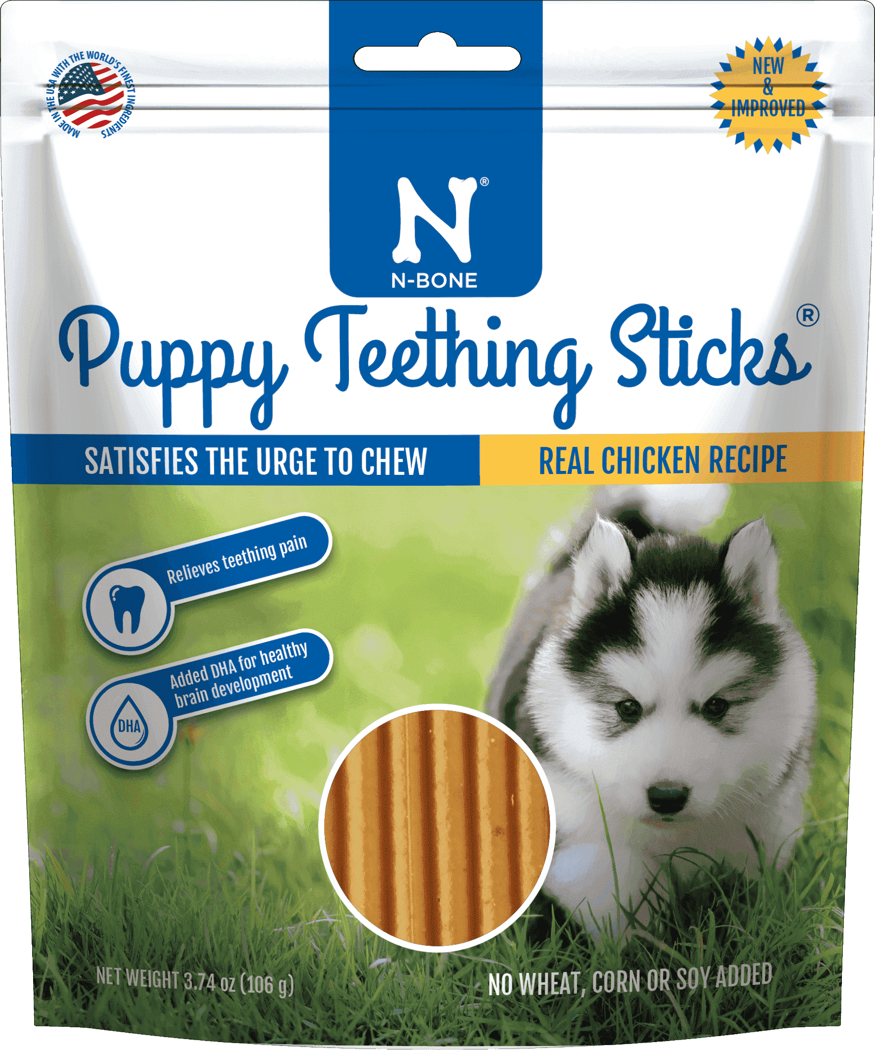 N-Bone Puppy Teething Sticks, Dried Chew Sticks for Puppy Dogs,  Chicken Flavor, 3.74 oz, for Small Dogs, Natural Alternative to Plastic Chew Toys