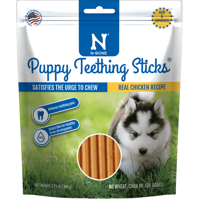 N-Bone® Puppy Teething Sticks, Dried Treats for Dogs, Chicken Flavor 3.74 oz, Natural Alternative to Plastic Chew Toys for Small Dogs