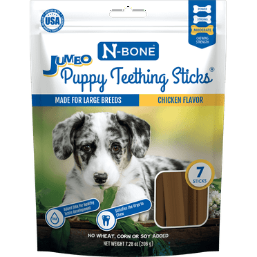 N-Bone® Jumbo Puppy Teething Sticks, Dried Chews for Puppy Dogs, Chicken Flavor, 7 Count, 7.28oz Bag, Natural Alternative to Plastic Chew Toys for Medium and Large Dogs