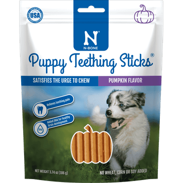 N-Bone® Puppy Teething Sticks, Dried Treats for Dogs, Pumpkin Flavor 3.74 oz, Natural Alternative to Plastic Chew Toys for Small Dogs