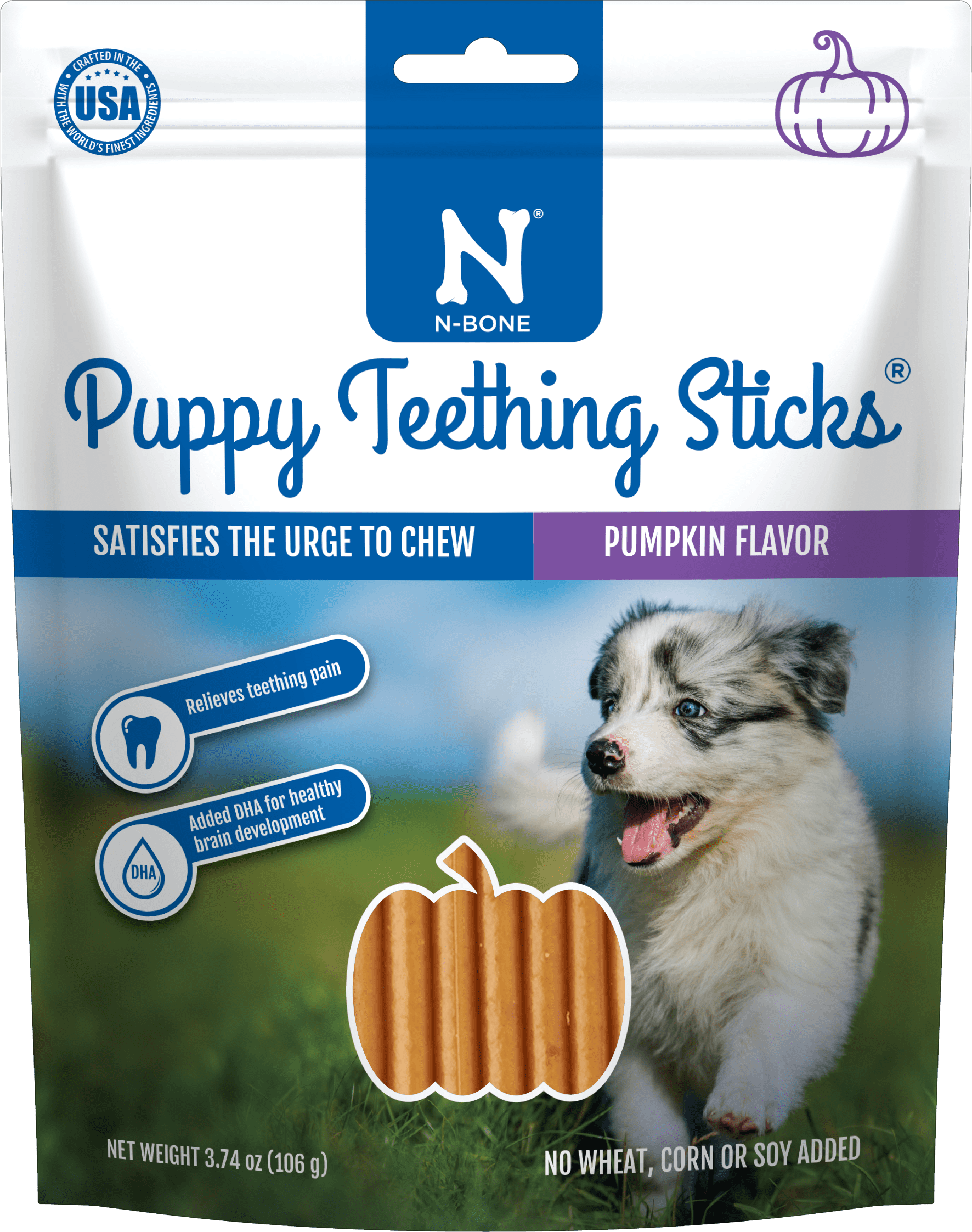 NBone Puppy Teething Sticks, Pumpkin Flavor, Chew Dog Treats, 3.74 oz
