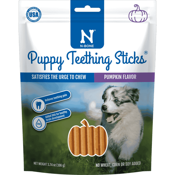 N-Bone Puppy Teething Sticks, Dried Chew Sticks, Pumpkin Flavor, 3.74 Oz