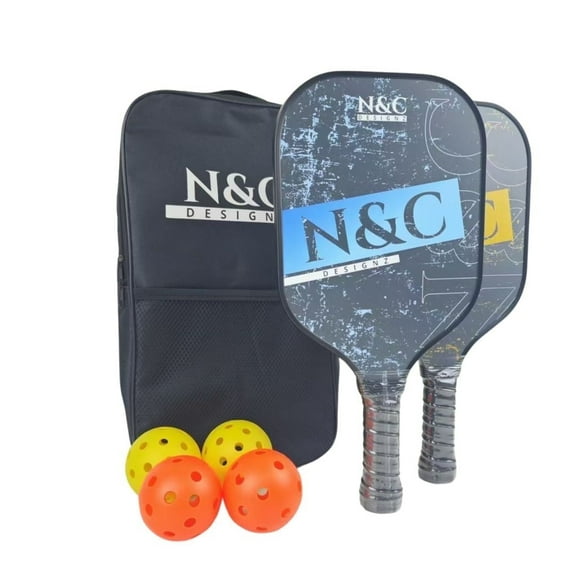 N&C Designz Pickleball Paddles Lightweight Carbon Fiber Pickleball Set of 2 Including 4 Balls & a Bag.