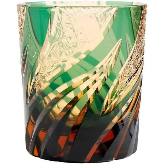 N/C JINZHI Old Fashion Glass Whiskey Glasses Amber Green Hand Cut to Clear Crystal Drinking Glasses Tumbler Japanese Traditional Crafts Perfect for Whiskey Scotch