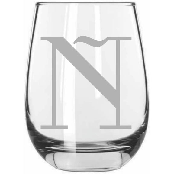 N Celtic Monogrammed Etched 15.25oz Libbey Stemless Wine Glass