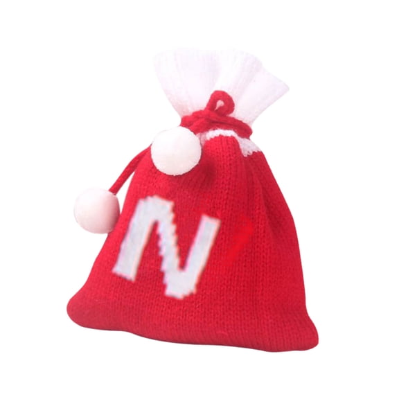 N Christmas Gift Bag Embroidered Knitted Mini Hanging Bag With 26 Letter Design For Candy And Decor Letter N Cloth Material