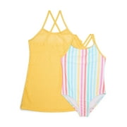 Wonder Nation Girls One-Piece Swimsuit and Cover Up Dress, 2-Piece, Sizes 4-18