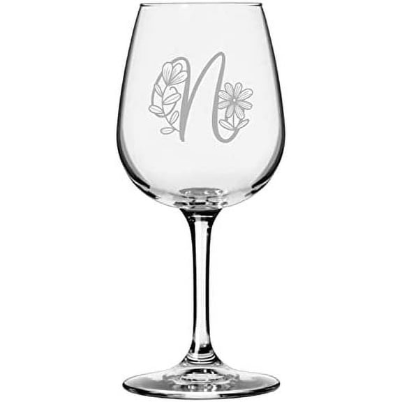 N Daishy Daisy Monogram Etched 12.75oz All Purpose Libbey Wine Glass
