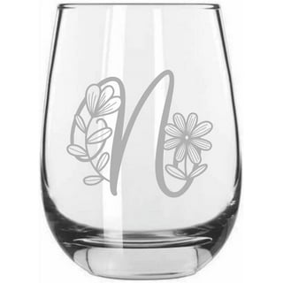 Monogrammed Wine Glasses Set 2 – Custom Etched Initial White Wine  Glass Bundle / 16 oz: Wine Glasses