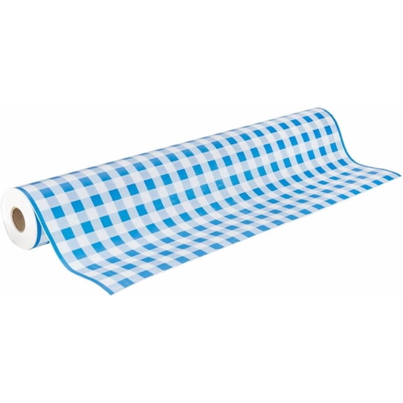 N. F. String & Son, Inc. Blue Gingham Print Paper Table Cover 300 Ft.