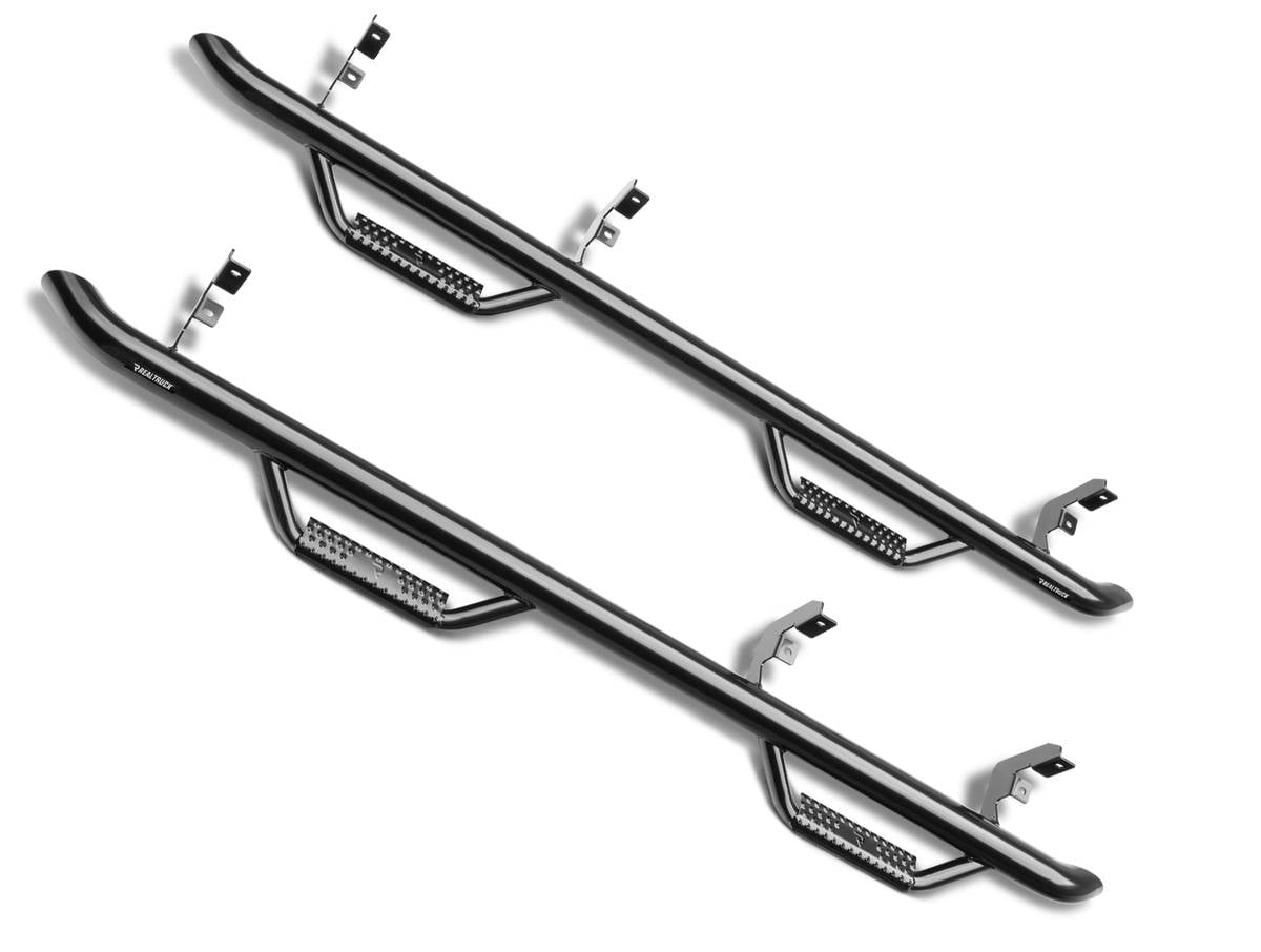 N-Fab Cab Length Gloss Black Nerf Steps Fit 2015-2024 Ford F-150, 2018-2023 Raptor, 2022-2023 Lightning SuperCrew, SRW Gas