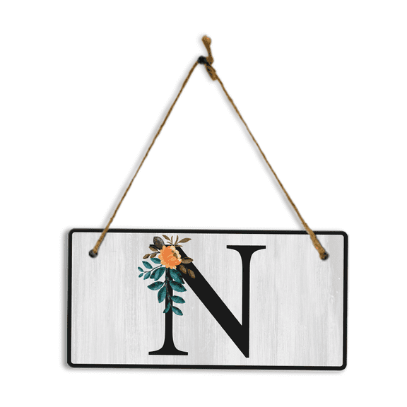 N Flower Decor 5x10 Hanging Wall or Door Sign | Alphabet Letter Room Decoration