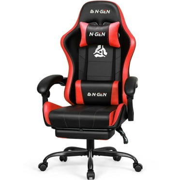 Neo Chair N-Gen Gaming Chair, Ergonomic Video Game Chair with Headrest, Adjustable Footrest, Lumbar Support High Back PU Leather for Adults, Red