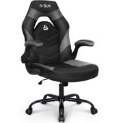 N-GEN GAMING Gaming Chair, Lumbar, PU Leather, Flip-Up Arms, Grey