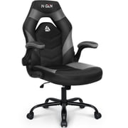 N-GEN Video Gaming Chair Ergonomic Computer Desk Office Chair with Lumbar Support Adjustable Height Swivel Wheels Flip-Up Arms PU Leather Home and Office Grey