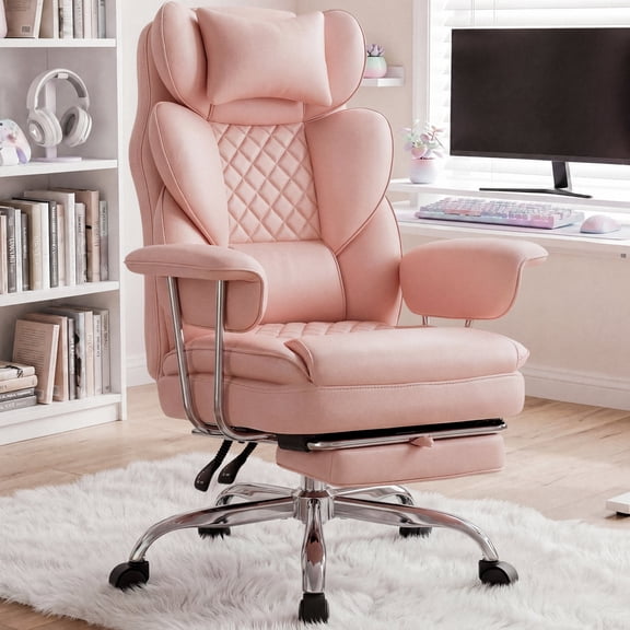 N-GEN GAMING Big and Tall Gaming Chair with Footrest, Reclining Chair, Pink