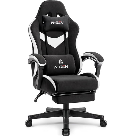 N-GEN GAMING Gaming Chair, Lumbar Support with Breathable Fabric, Black
