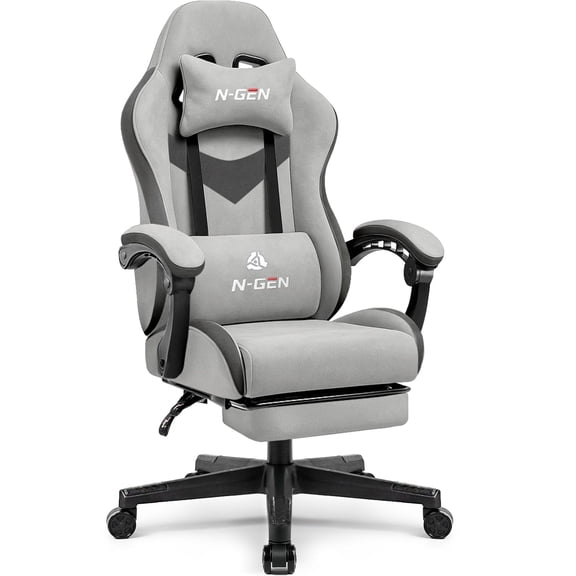 N-GEN GAMING Gaming Chair, Lumbar Support with Breathable Fabric, Grey