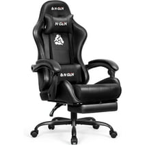 N-GEN Video Gaming Computer Chair with Footrest High Back Adjustable Ergonomic Comfortable PU Leather Recliner, Black