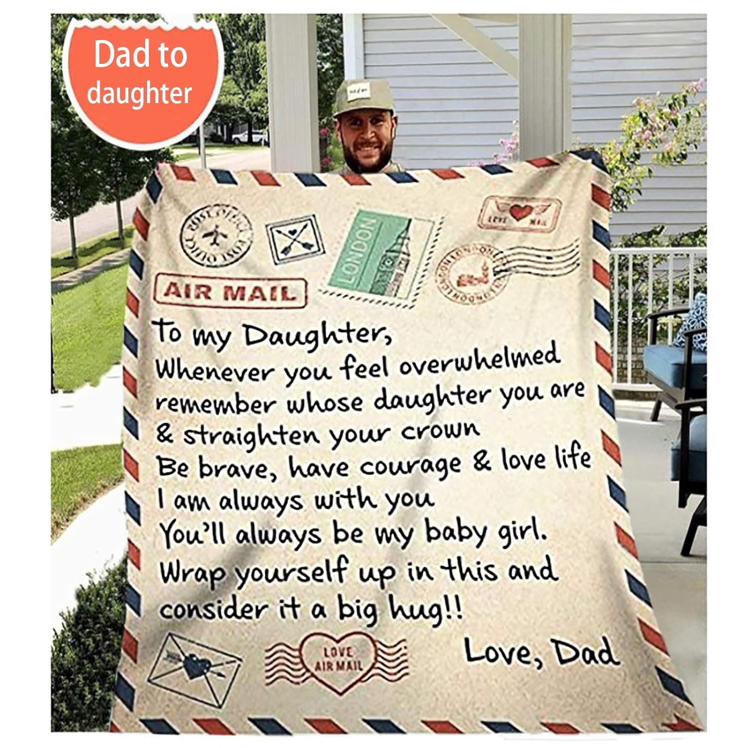 N/H Fleece Blanket to My Daughter Letter Printed Quilts Dad Mom for Daughter''s Air Mail Blanket Positive Encourage and Love Daughter''s Flannel Blanket Gifts (dad), 60 * 80in