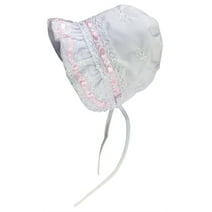 N'Ice Caps Baby Girls Infants Lacy Sun Bonnet Hat - White Flowers Summer UV Protection