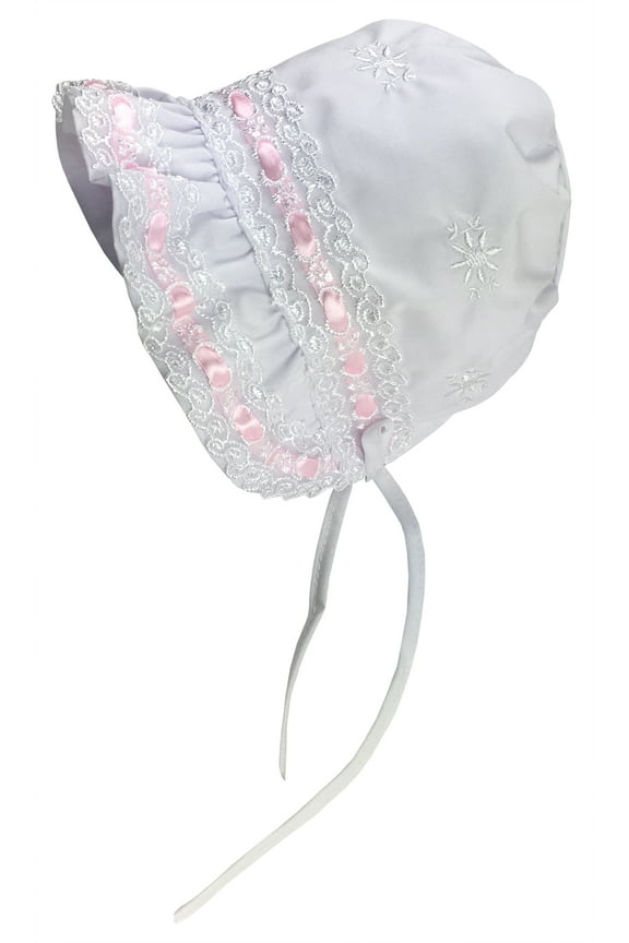 NICE CAPS Baby Girls Lacy Bonnet With Flowers Embroidery