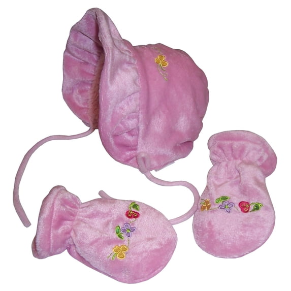 N'Ice Caps Baby Girl and Infants Sherpa Lined Soft Velboa Bonnet and Mitten Set - Pink