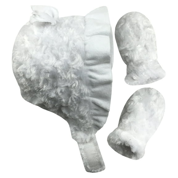 N'Ice Caps Baby Girls Minky Velboa Lined Bonnet Hat Mitten Set - Infants Winter White