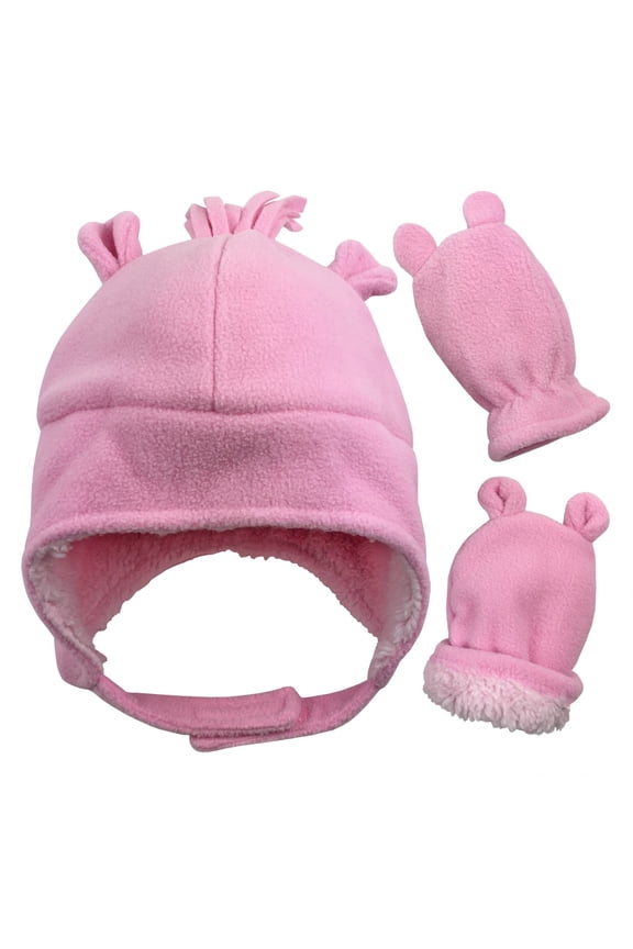 Baby Girls Toddler Fleece Hat & Mitten Winter Set - Kids Sherpa Lined Female Pink