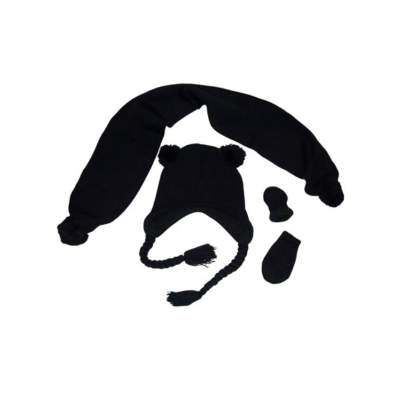 N'Ice Caps Baby Unisex Fleece Lined Knit 3 Piece Hat Scarf Mitten Poms Set - Boys Black