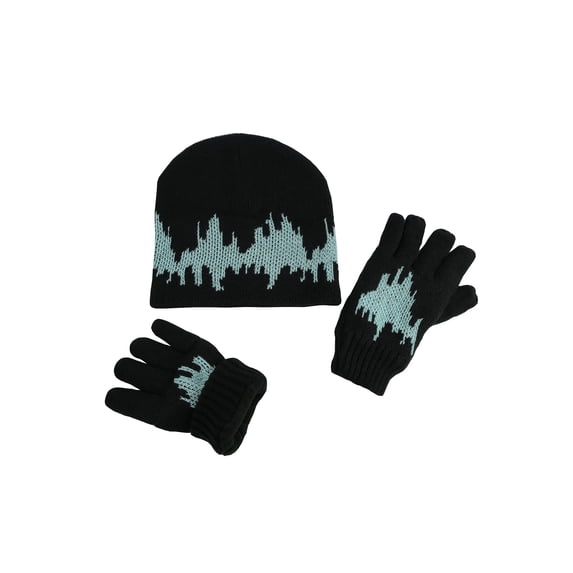 N'Ice Caps Big Kids Boys Girls Hat Glove Set - Cable Knit and Sherpa Lined - Winter Black