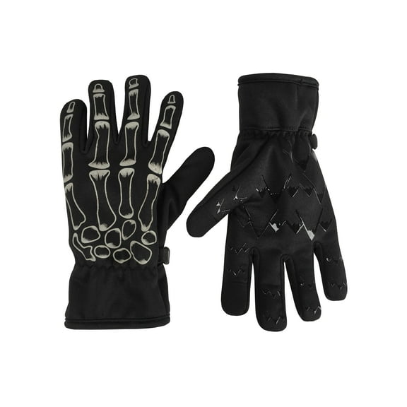 N'Ice Caps Boys Plush Lined Breathable Skeleton Stretch Lightweight Gloves Kids, Black