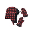 thumbnail image 1 of N'Ice Caps Boys Toddler Infants Buffalo Plaid Fleece Trooper Winter Hat Mitten Set - Red, 1 of 6