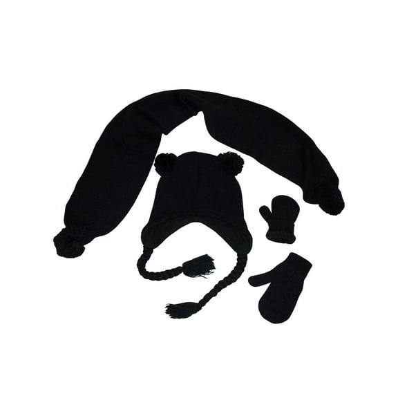 N'Ice Caps Boys Toddler Warm Fleece Lined Knit 3 Piece Hat Scarf Mitten Winter Set - Kids Black