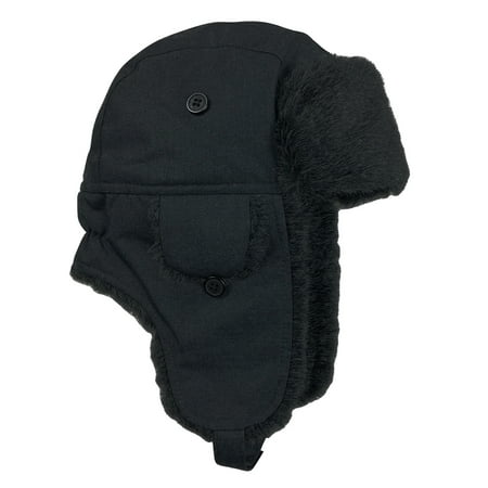 N'Ice Caps Boys Winter Black Trapper Hat Large Warm Ear Flaps - Kids Snow Male