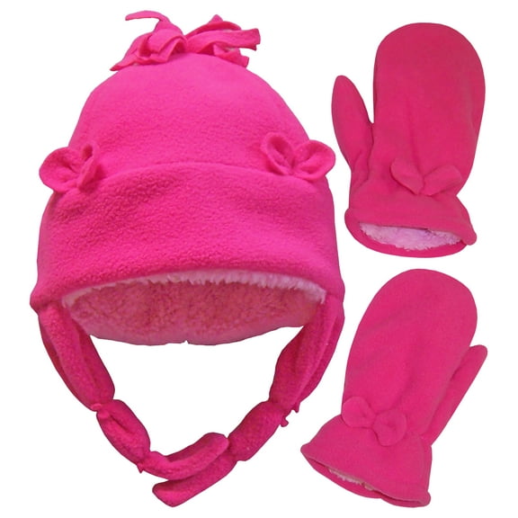 N'Ice Caps Girls Fleece Winter Hat Mitten Set - Infants Toddler Children Sherpa Lining - Fuchsia