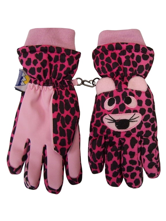 Girls Waterproof Thinsulate Insulated Cute Tiger Ski Snow Winter Gloves - Kids Pink