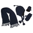 thumbnail image 1 of N'Ice Caps Kids Boys Cable Knit 3 Piece Hat Scarf Mitten Sherpa Lined Winter Set - Navy, 1 of 1