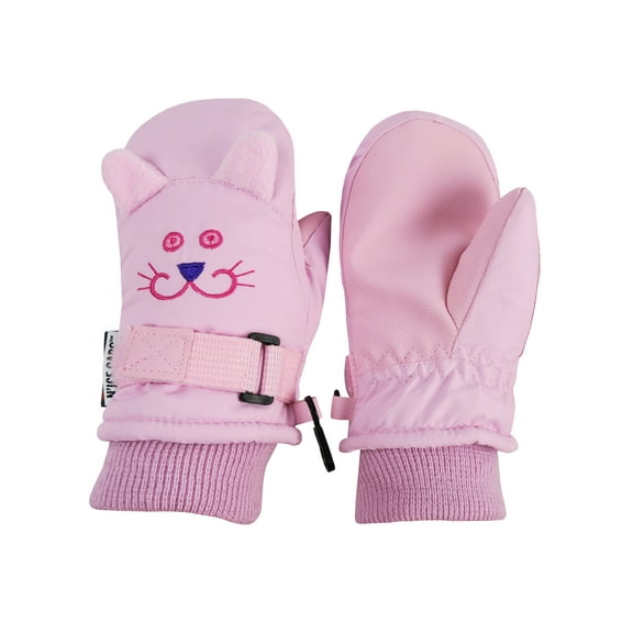 N'Ice Caps Kids Cute Animal Faces Waterproof Thinsulate Winter Ski Mittens Girls Pink