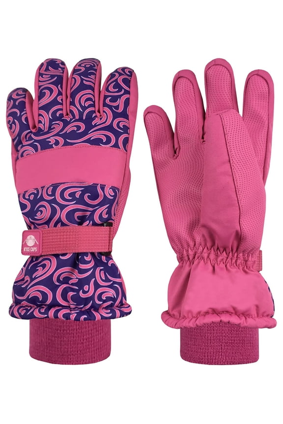 Kids Scroll Print Waterproof Thinsulate Ski Winter Snow Gloves - Girls Youth Pink