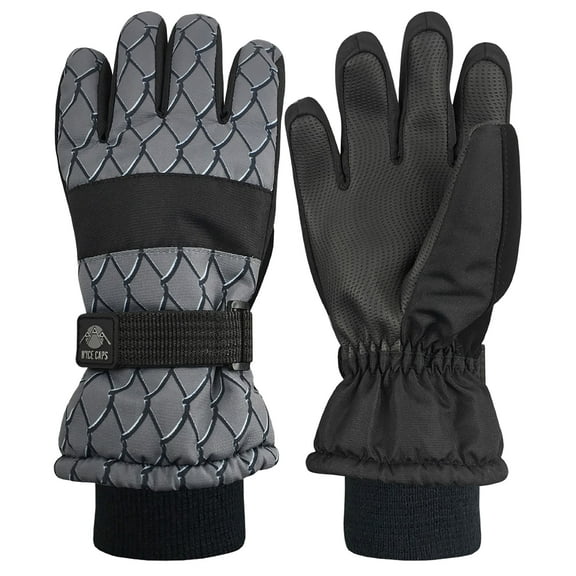 N'Ice Caps Kids Scroll Print Waterproof Thinsulate Ski Winter Snow Gloves - Boys Youth Black
