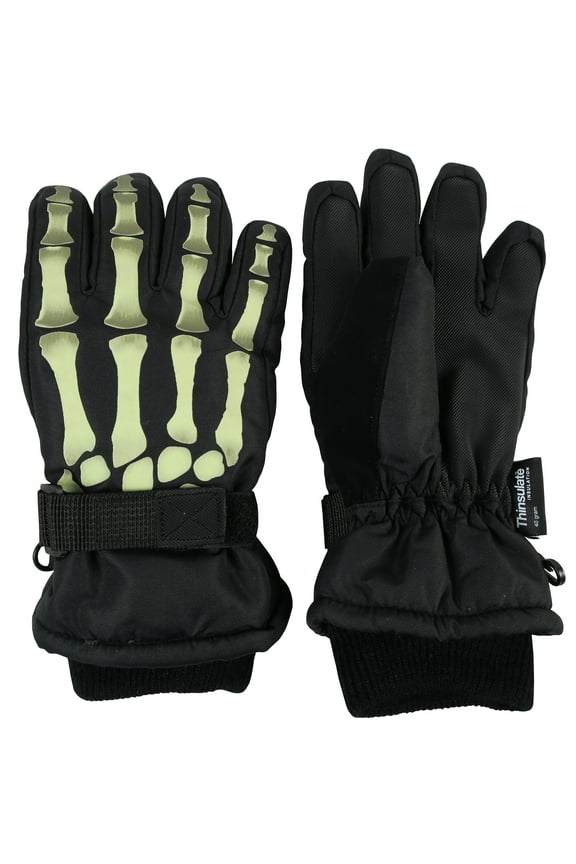 Kids Thinsulate Waterproof Gloves Skeleton Snow Ski Boys Winter Black