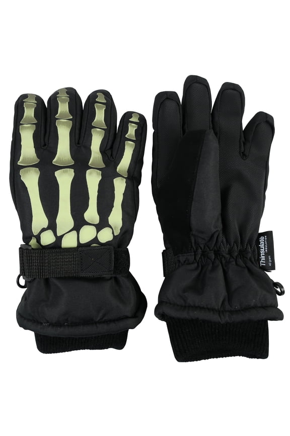 Kids Thinsulate Waterproof Gloves Skeleton Snow Ski Boys Winter Black