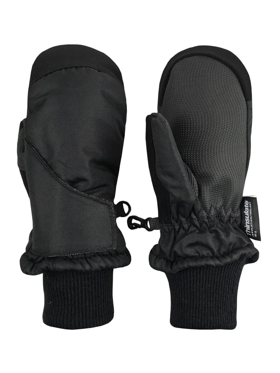 Kids Unisex Thinsulate Waterproof Winter Snow Mittens Insulated Toddler Black Youth