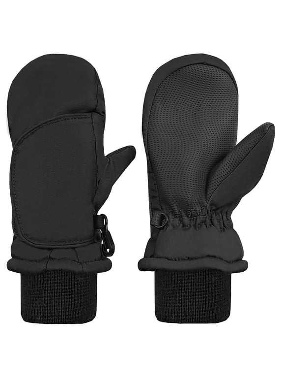 Kids Toddler Waterproof Thinsulate Mittens Winter Snow Boys Girls Easy-on Black Male